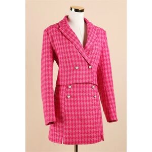 Sz M Cicy Bell Tweed Cropped Blazer & Mini Skirt Set In Bright Pink NWOT